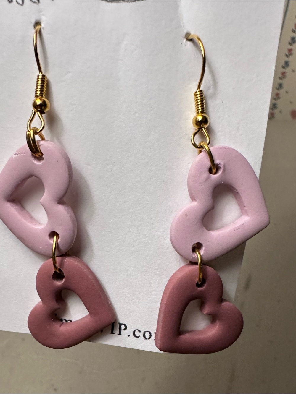 Kimco Double Heart Drop Earrings in Pink and Dusty Rose